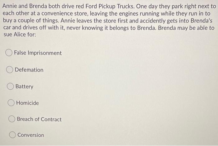 Annie and Brenda both drive red Ford Pickup