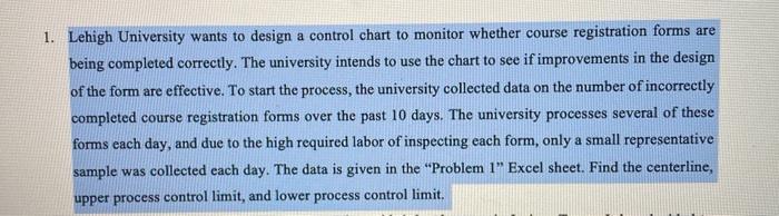 1. Lehigh University wants to design a control