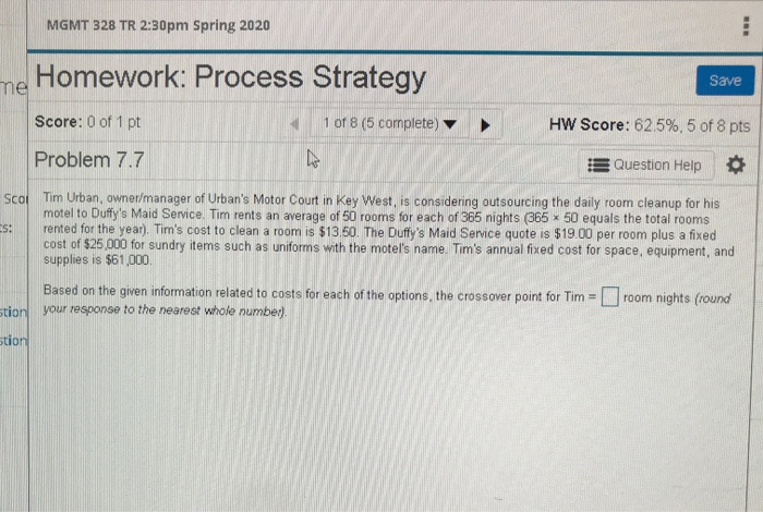 MGMT 328 TR 2:30pm Spring 2020 Homework: Process