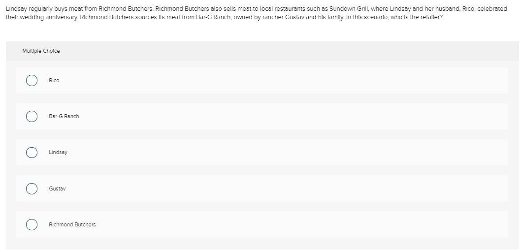 Lindsay regularly buys meat from Richmond