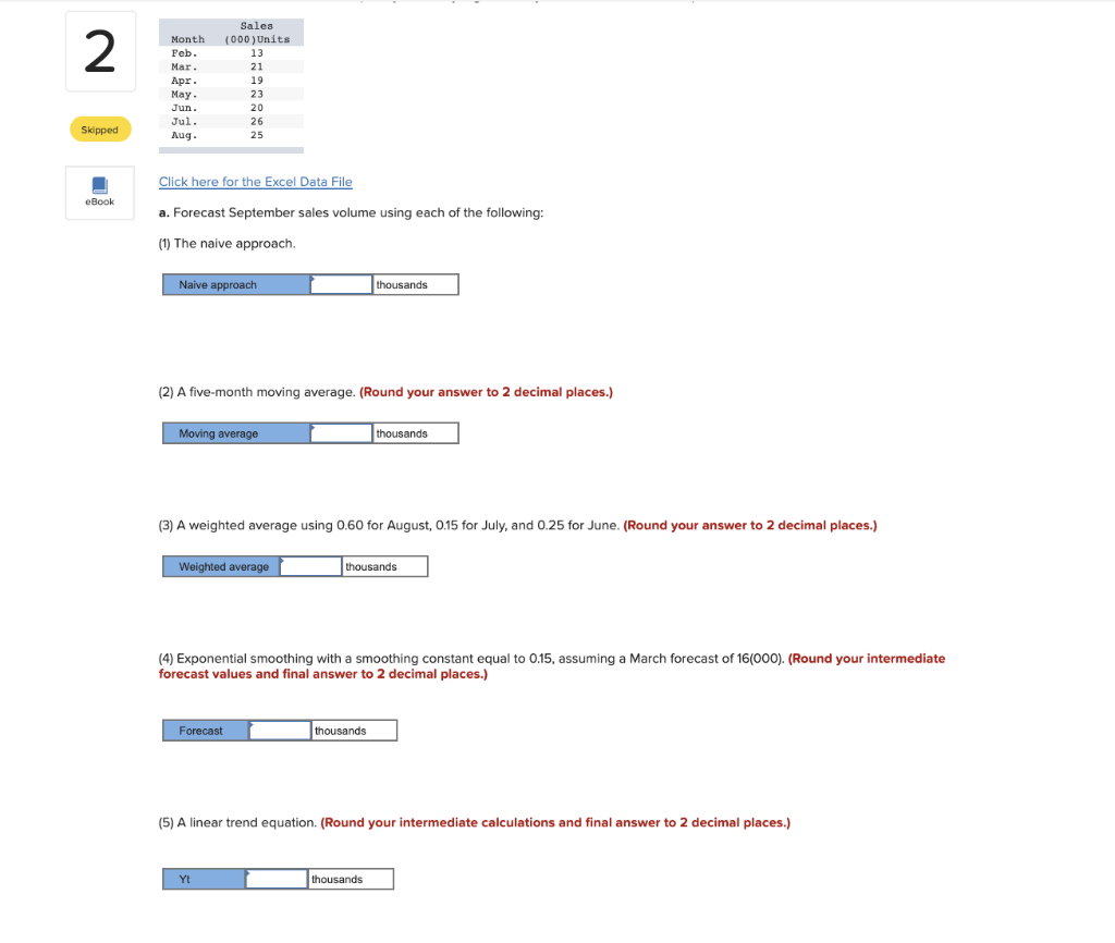 2 Month Feb. Mar. Apr. May. Jun. Sales (000)