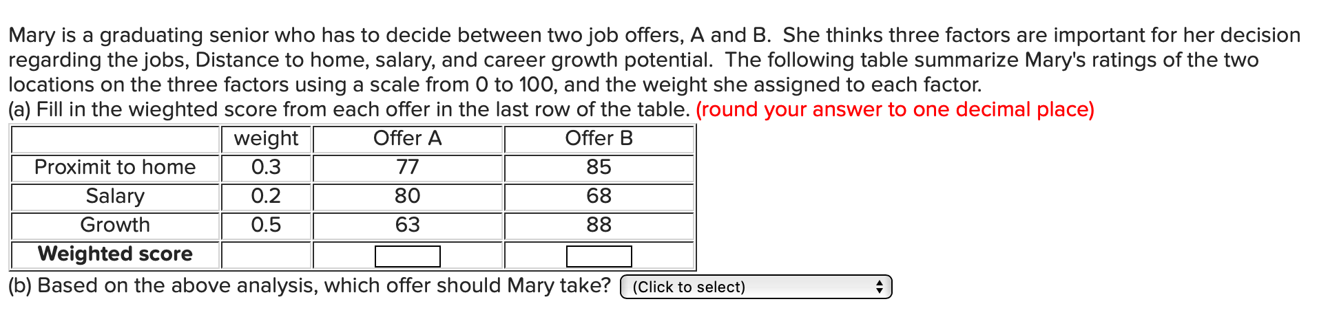 Mary is a graduating senior who has to decide