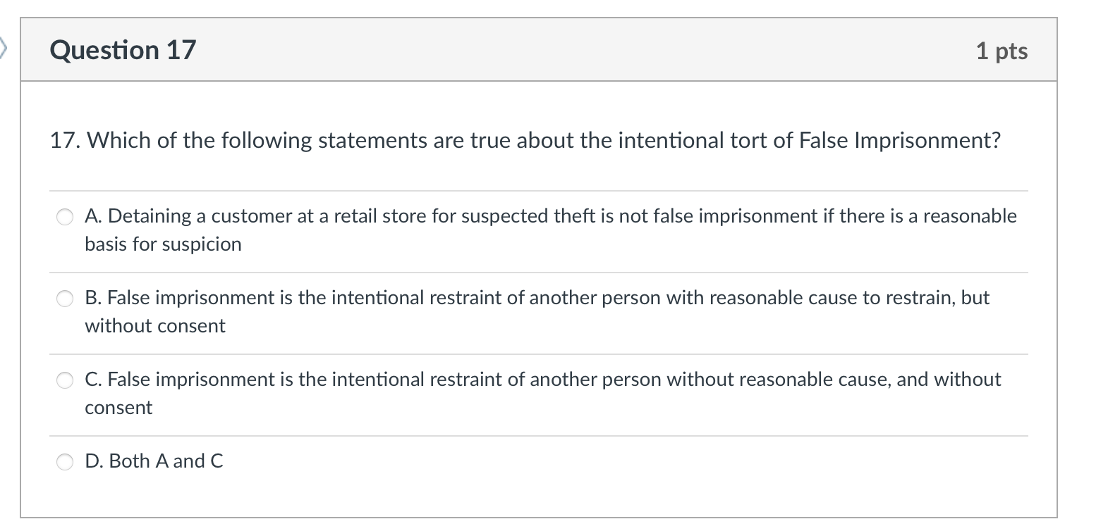 business law, no option for that Question 17 1