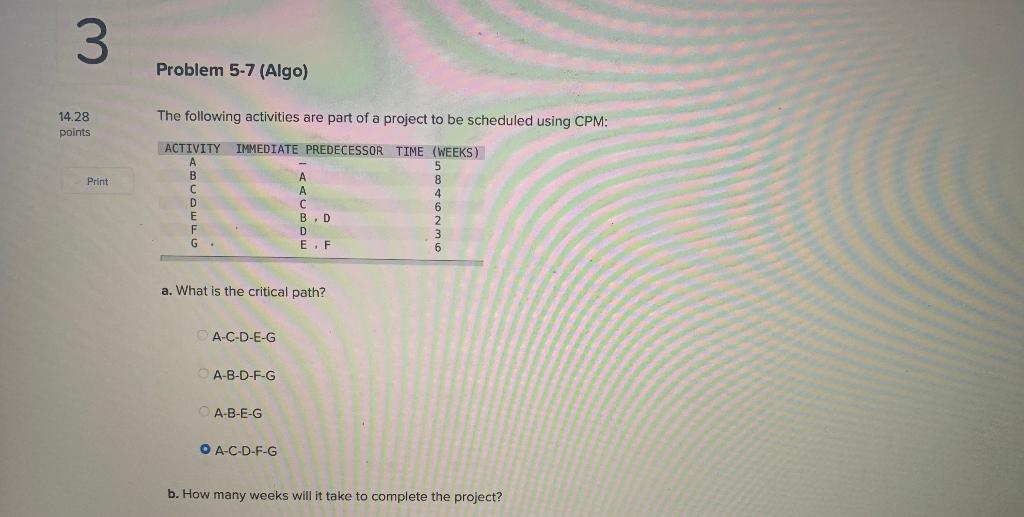 3 Problem 5-7 (Algo) 14.28 points The following