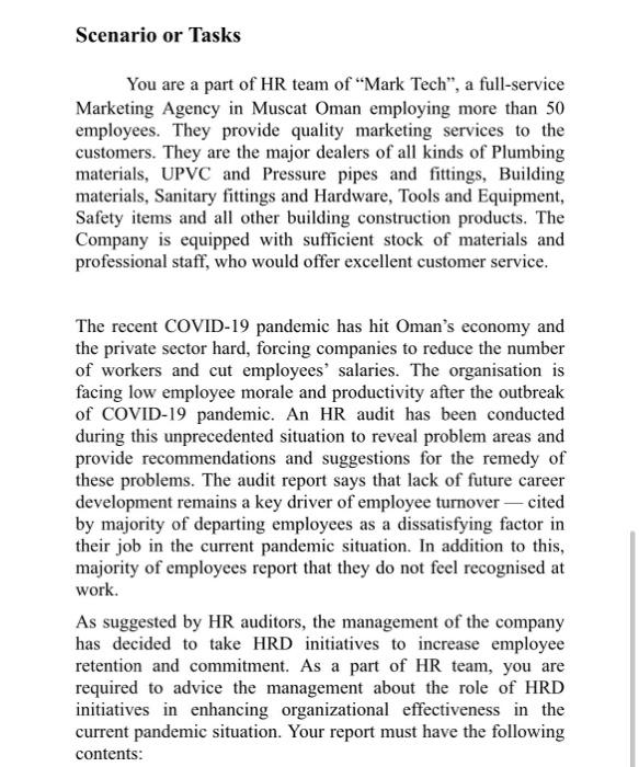 400-600 words Scenario or Tasks You are a part of