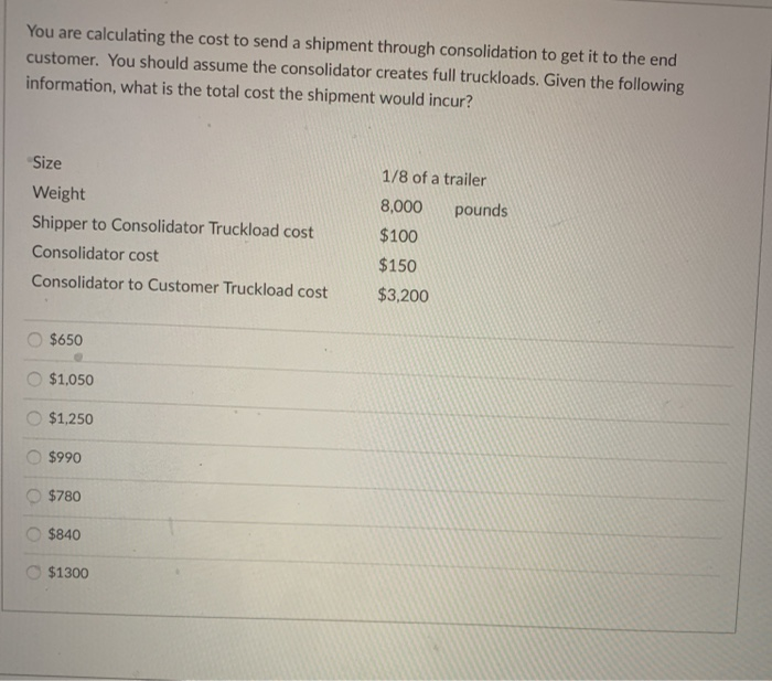 You are calculating the cost to send a shipment