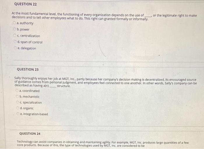 please answer 22,23,24 QUESTION 22 or the