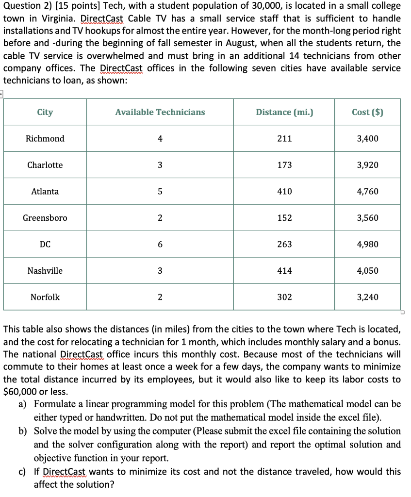 WILL GIVE THUMBS UP FOR SOLUTION Question 2) (15