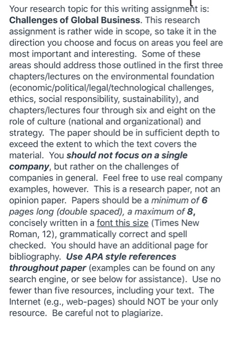 Your research topic for this writing assignment