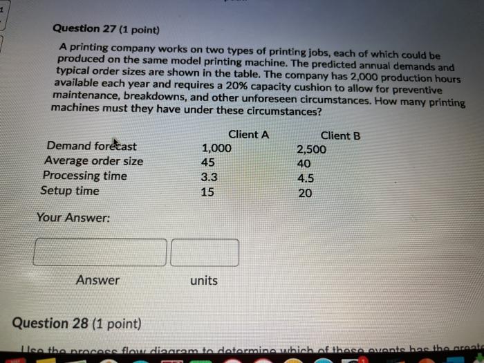 Question 27 (1 point) A printing company works on