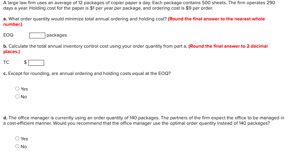 A large law firm uses an average of 12 packages