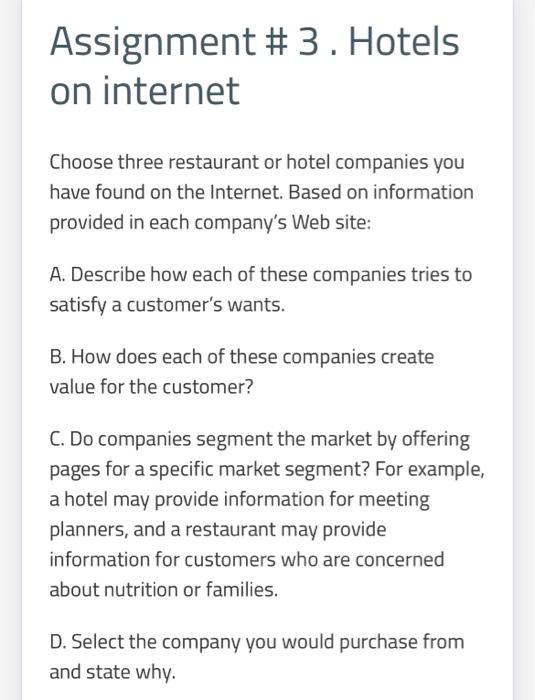hospitality & tourism course Assignment # 3.