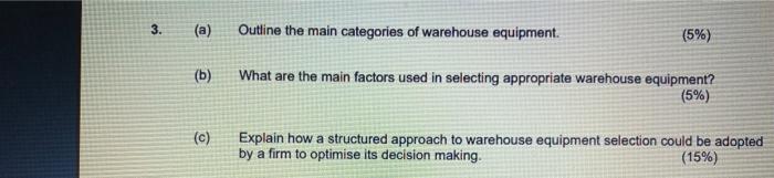 3. (a) Outline the main categories of warehouse