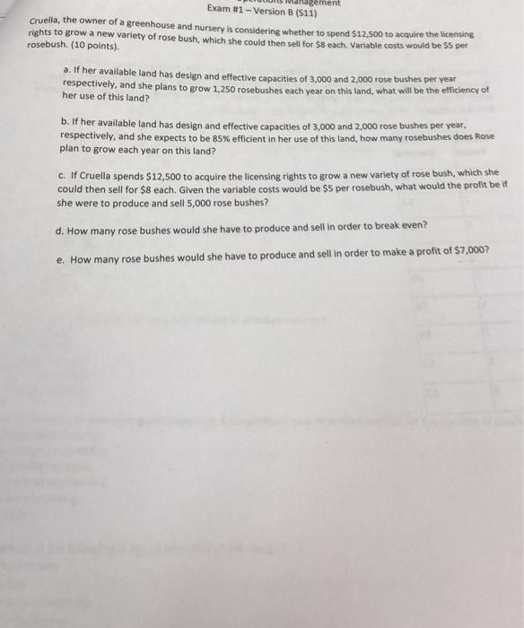 Exam #1-Version B (511) nagement Cruella, the