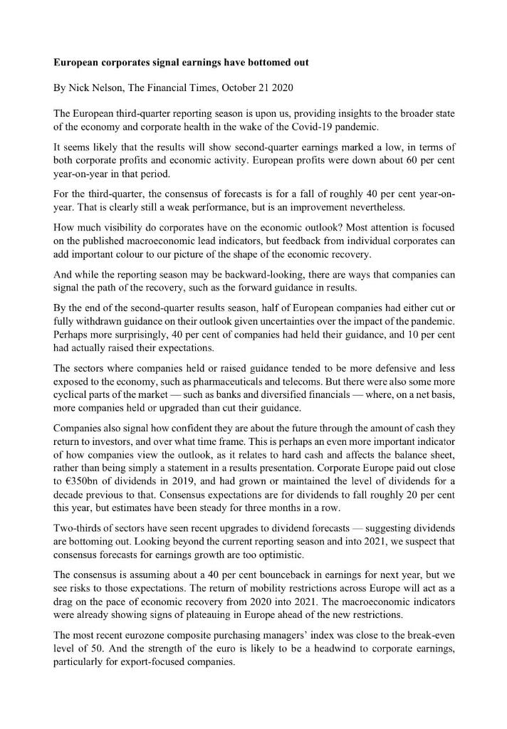 Question 3 is on the article European corporates