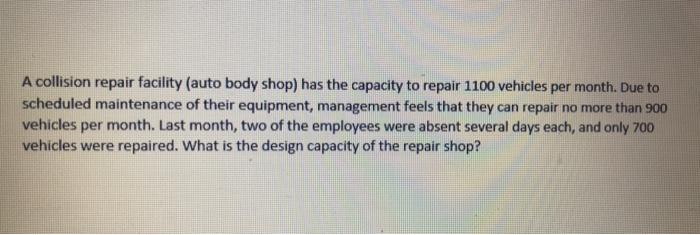 A collision repair facility (auto body shop) has