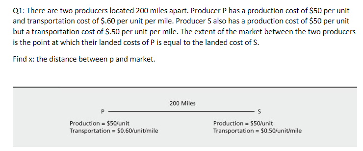 Q1: There are two producers located 200 miles