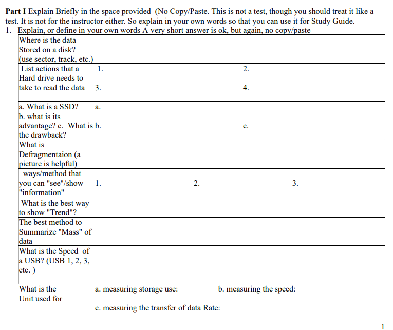 Part I Explain Briefly in the space provided (No