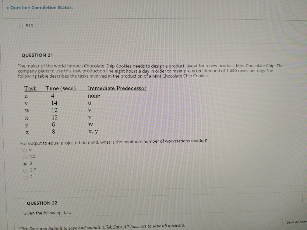 Question Completion Status: 510 QUESTION 21 The