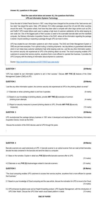 QUESTION 1 (20 Marks) UPS has created its own