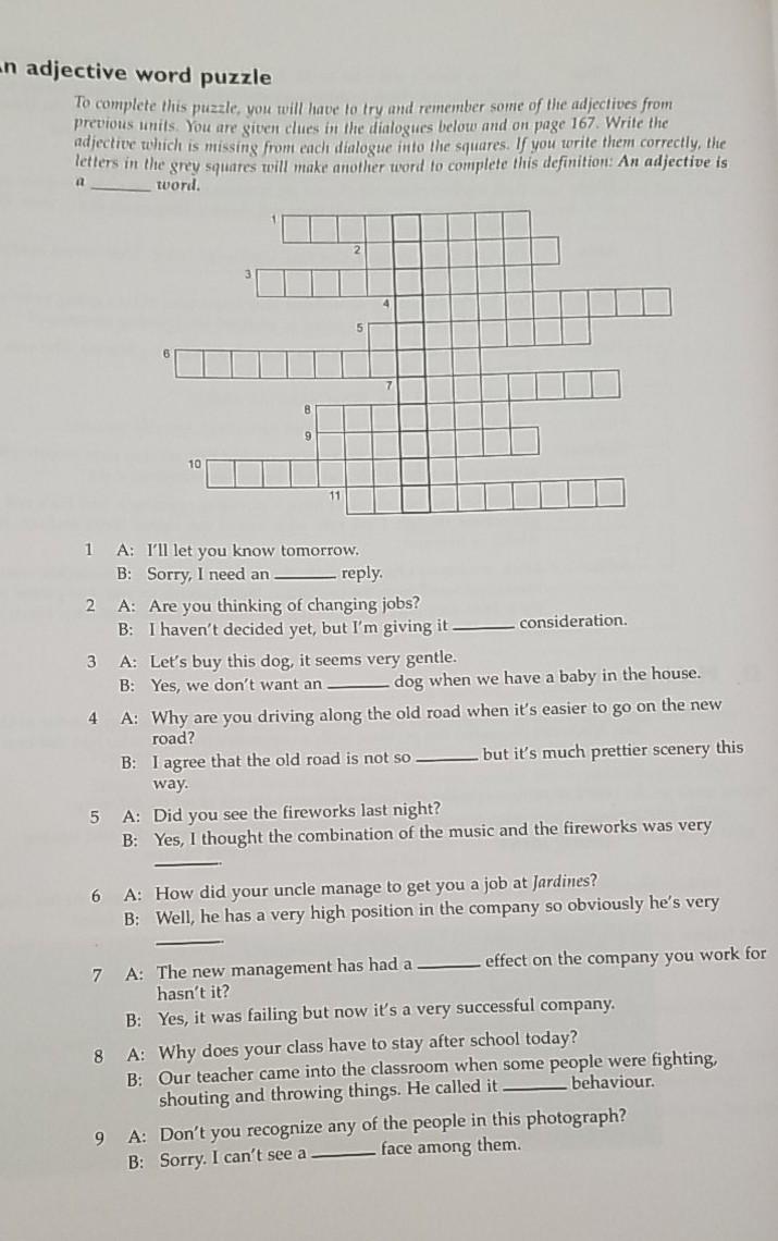 -n adjective word puzzle To complete this puzzle,