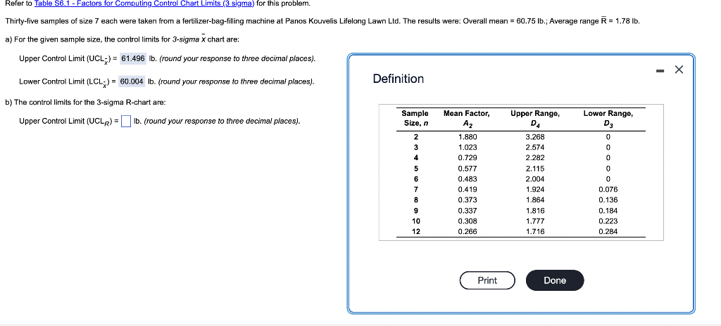 Refer to Table S6.1 - Factors for Computing