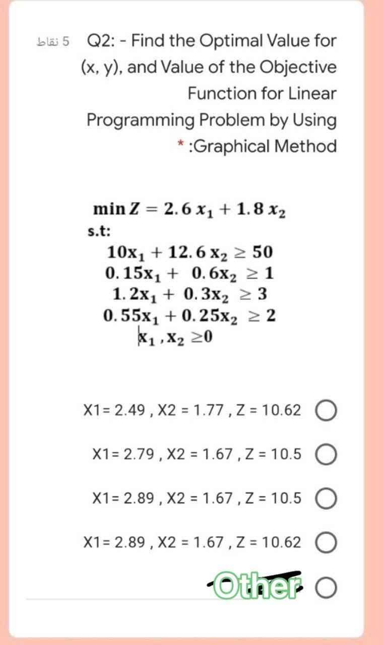 bl5 Q2: - Find the Optimal Value for (x, y), and