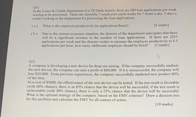 01) In the Loans & Credits department of a TD