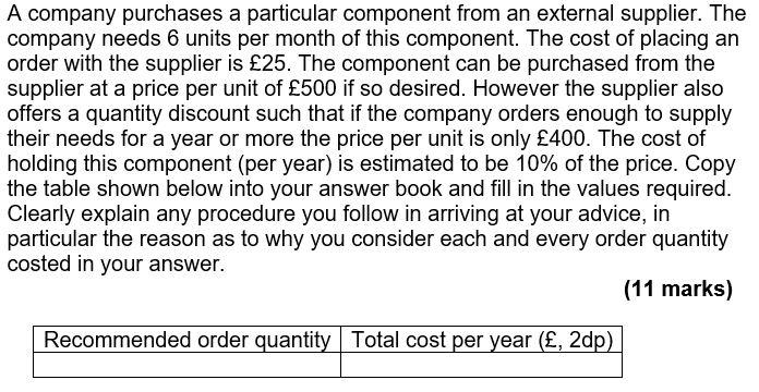 A company purchases a particular component from