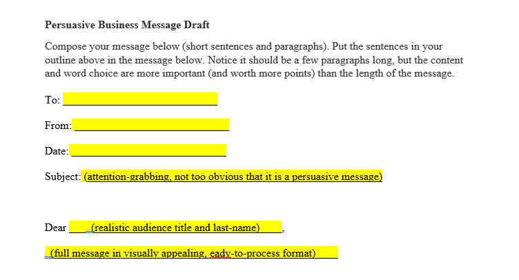 Write a Persuasive Message based on the case