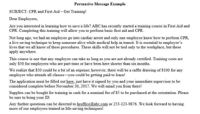 Write a Persuasive Message based on the case