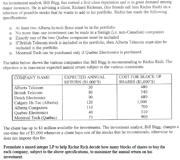 An investment analyst, Bill Bigg, has earned a