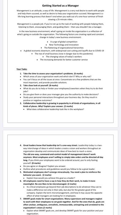 Getting Started as a Manager Management is an