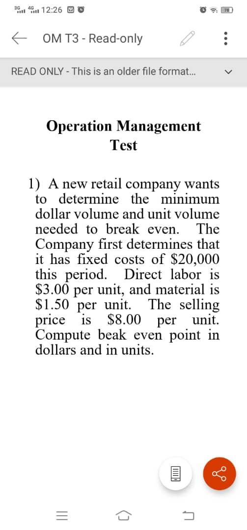 3G 4G. 12:26 O S: 700 E OM T3 - Read-only READ