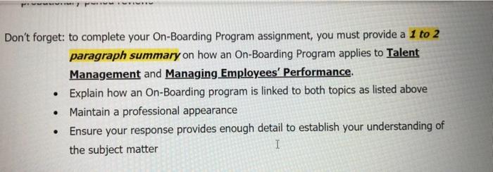 : to complete your On-Boarding Program