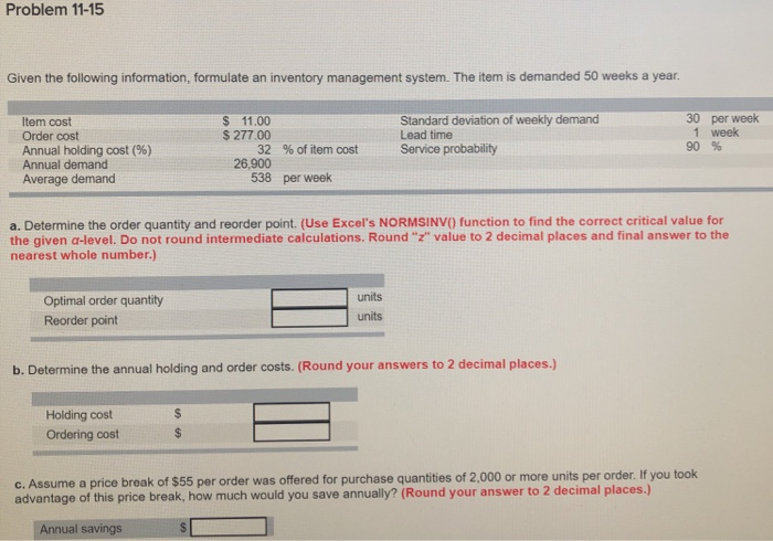 Problem 11-15 Given the following information,