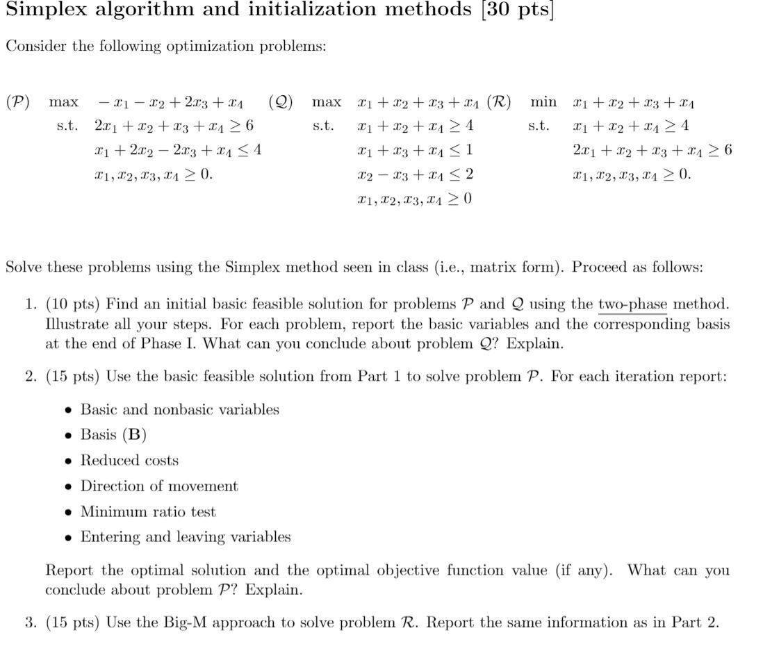 Simplex algorithm and initialization methods (30