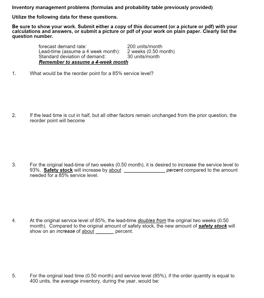 Inventory management problems (formulas and