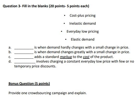 Question 3- Fill in the blanks (20 points-5