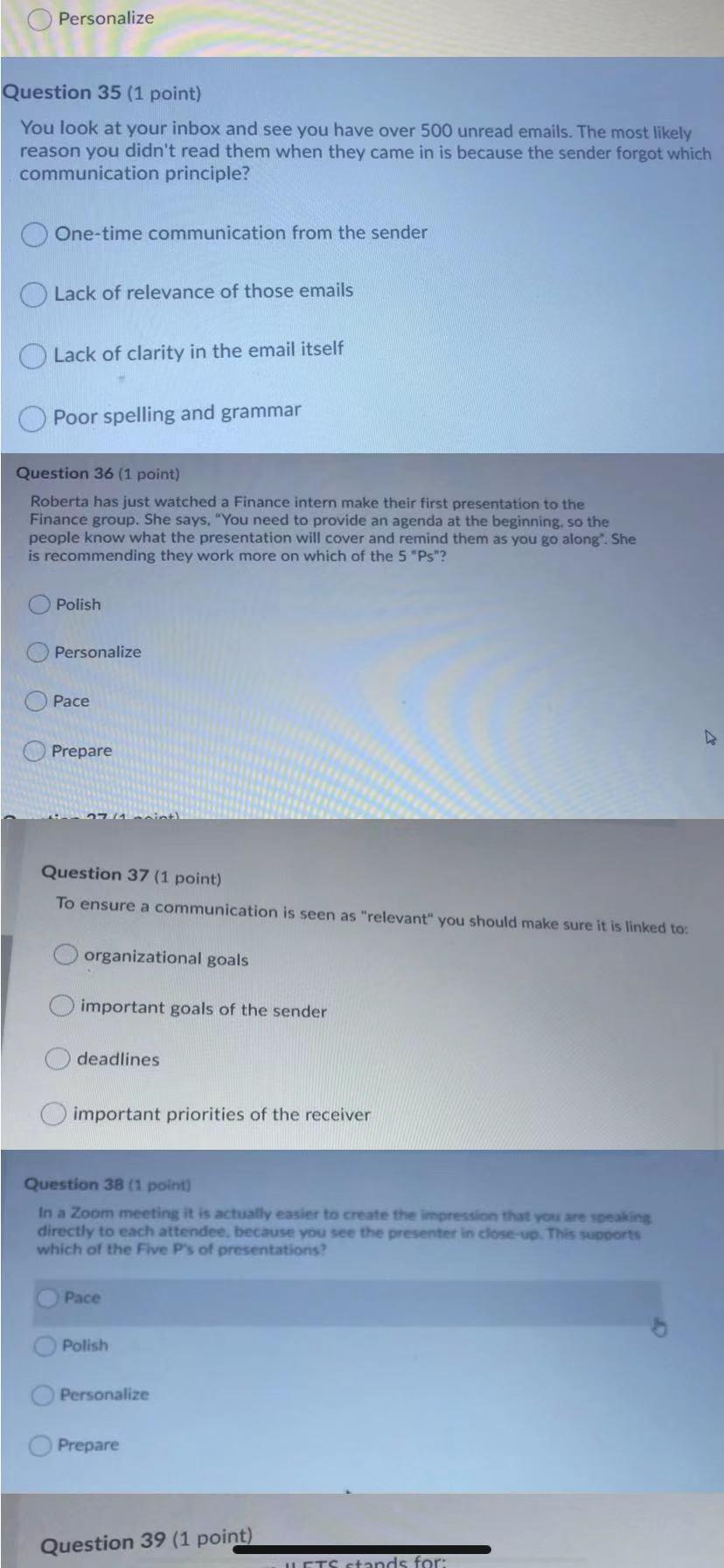 Personalize Question 35 (1 point) You look at