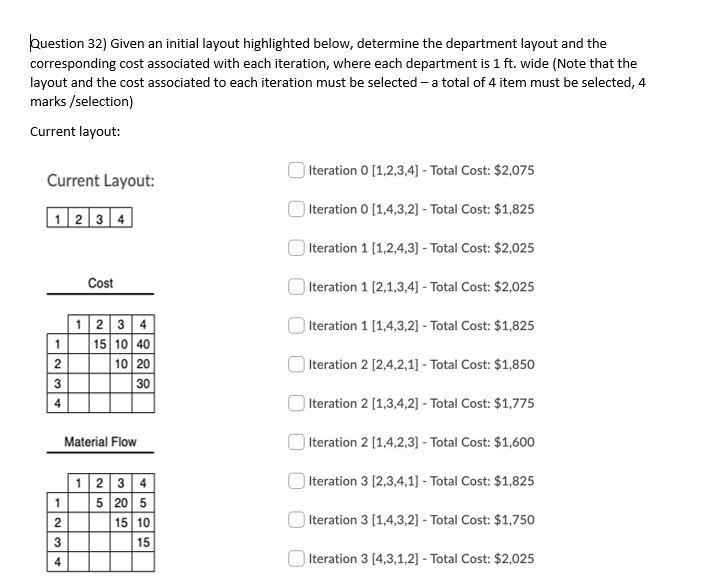 Question 32) Given an initial layout highlighted