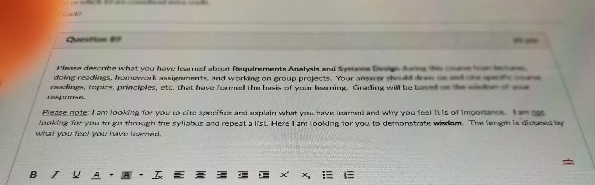 luck Queste Please describe what you have learned