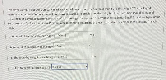 a The Sweet Smell Fertilizer Company markets bags