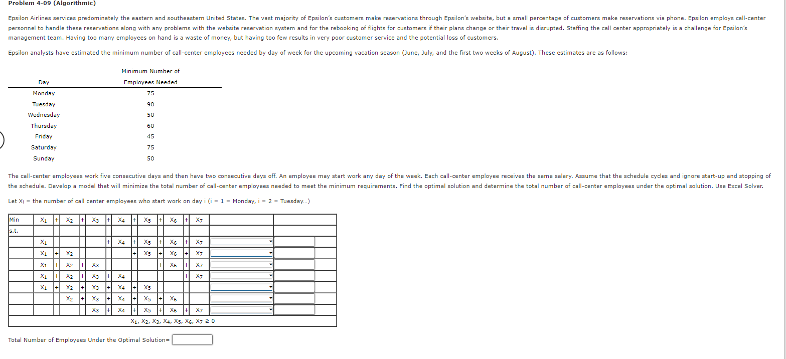 Problem 4-09 (Algorithmic) Epsilon Airlines