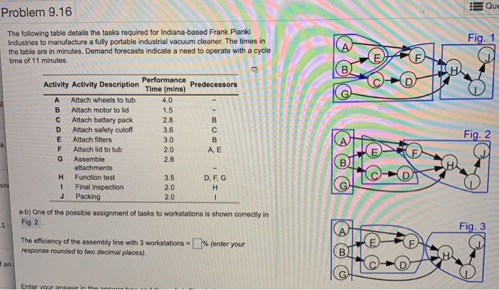 Que Problem 9.16 Fig. 1 The following table