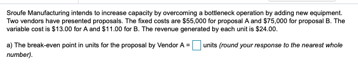 *FIND BREAK EVEN POINT FOR A & B Sroufe