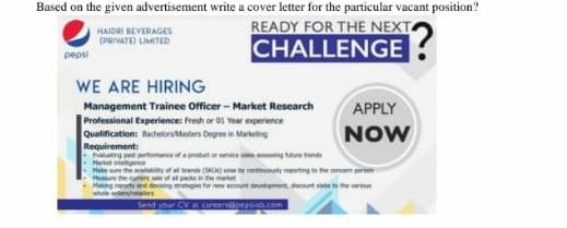 Based on the given advertisement write a cover