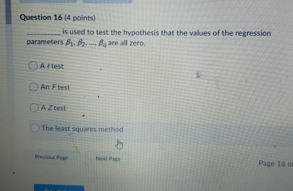 Question 16 (4 points) is used to test the