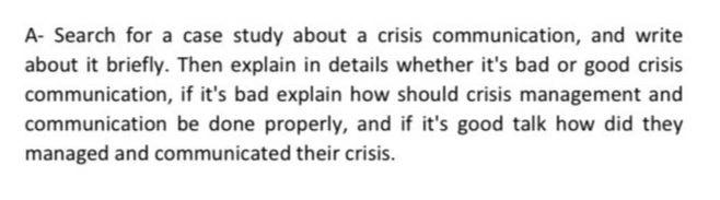 A- Search for a case study about a crisis