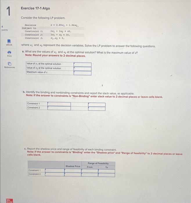 Consider the following LP problem. Where x1 and